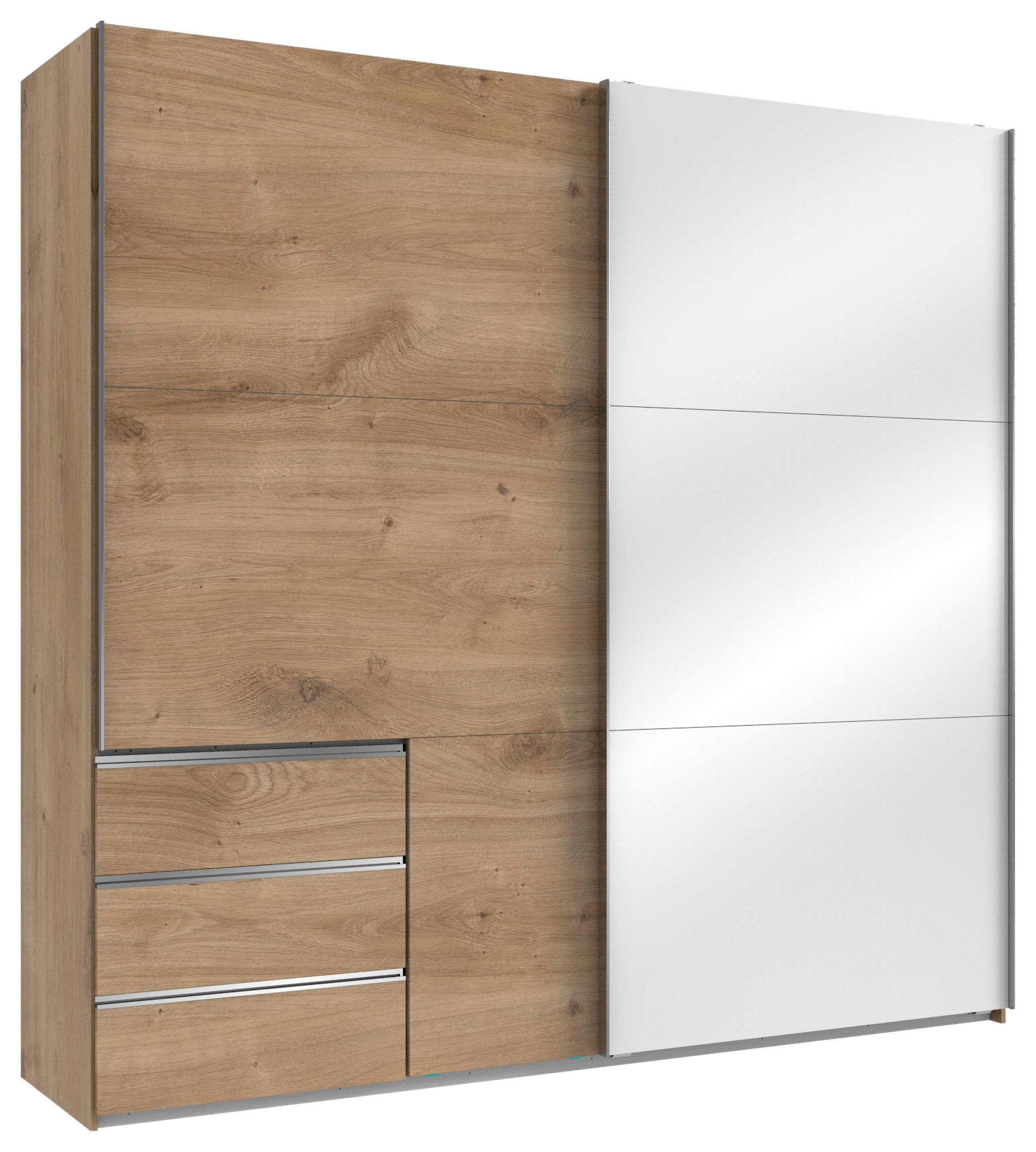 SCHWEBETÜRENSCHRANK 250/236/65 cm 2-türig Weiß, Eichefarben  - Chromfarben/Eichefarben, MODERN, Holzwerkstoff (250/236/65cm) - MID.YOU