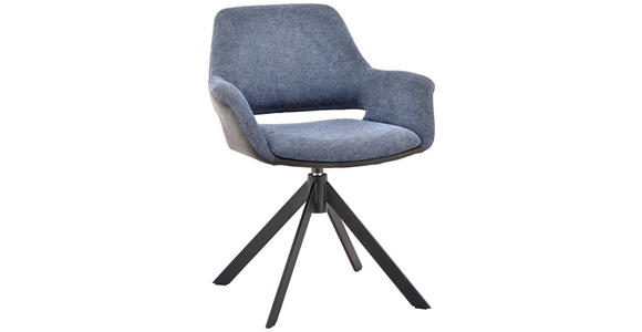 ARMLEHNSTUHL  in Eisen Mikrofaser, Leinenoptik  - Blau/Dunkelgrau, Design, Textil/Metall (66/83,5/62,5cm) - Novel