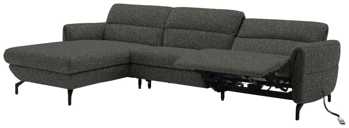 ECKSOFA in Chenille Dunkelbraun  187/299 cm  - Dunkelbraun/Schwarz, Design, Textil/Metall (187/299cm) - Schöner Wohnen
