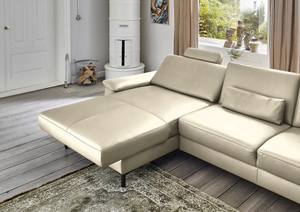 ECKSOFA in Echtleder Creme, Naturfarben  176/334 cm  - Creme/Schwarz, Design, Leder/Metall (176/334cm) - Dieter Knoll