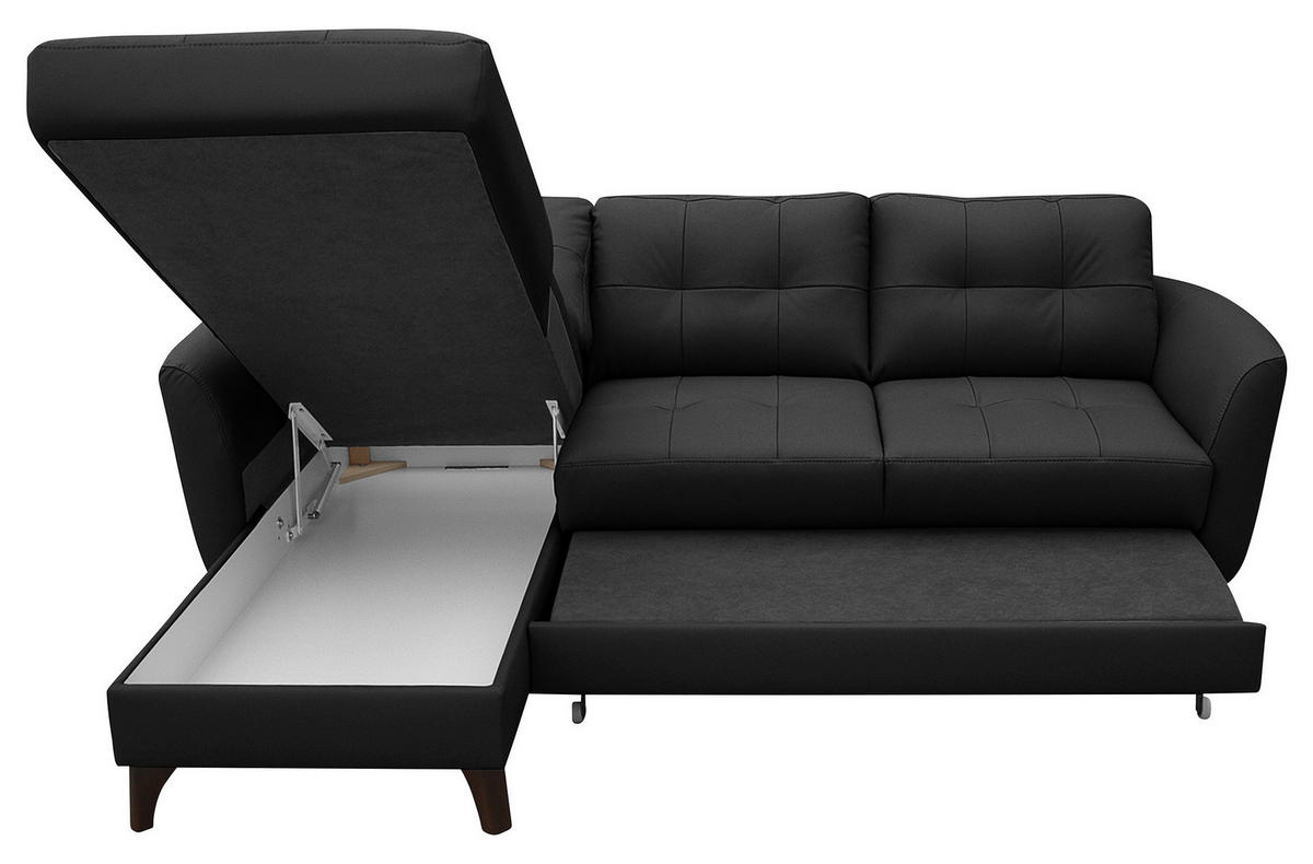 ECKSOFA in Lederlook Echtleder Schwarz  - Buchefarben/Schwarz, Design, Leder/Holz (238/168cm) - Livetastic