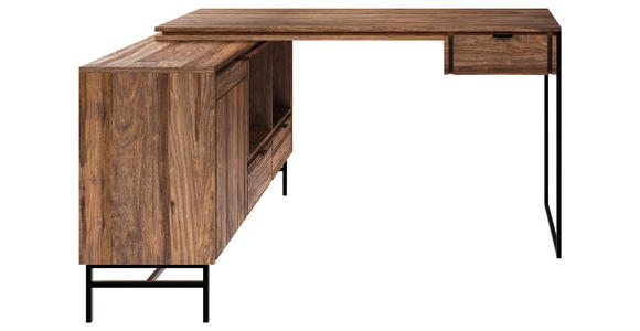 ECKSCHREIBTISCH 143,4/135/38/65/72,5/76 cm in Braun - Schwarz/Braun, Design, Holz/Metall (143,4/135/38/65/72,5/76cm) - Carryhome