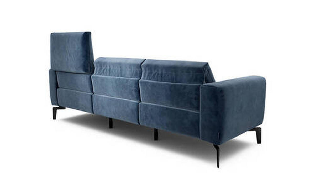 Dreisitzer inkl. Hocker in Samt Dunkelblau  - Schwarz/Dunkelblau, Design, Textil/Metall (250/86/86-94cm) - SENSOO