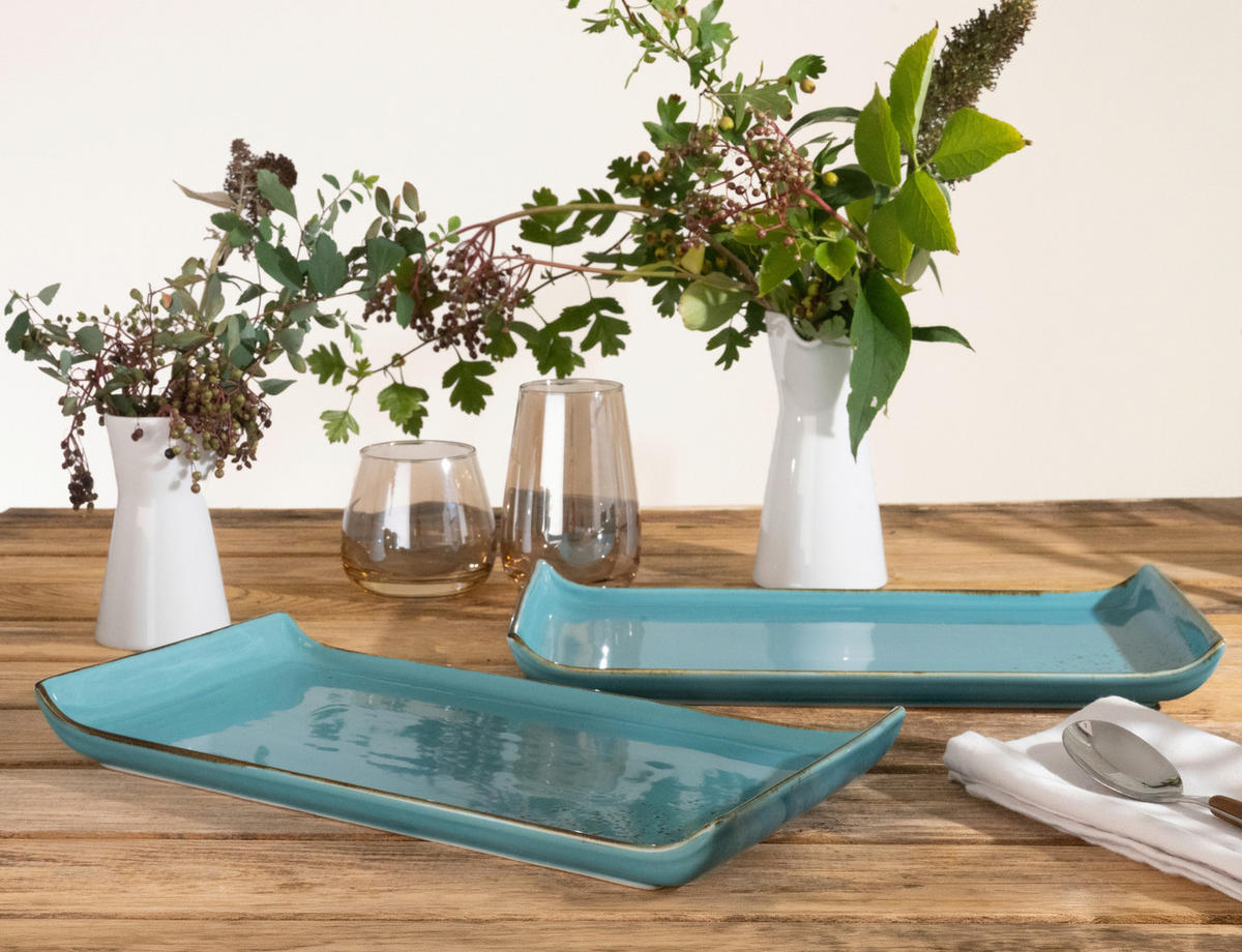 SERVIERPLATTEN-SET 2-teilig 16,5/33 cm  - Türkis, Trend, Keramik (16,5/33cm) - Creatable