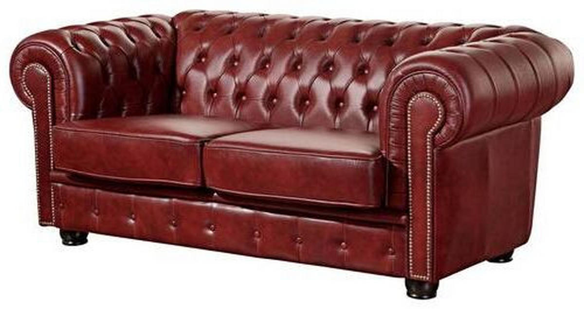 CHESTERFIELD-SOFA Rot Echtleder  - Rot/Nussbaumfarben, KONVENTIONELL, Leder/Holzwerkstoff (174/74/98cm) - Max Winzer