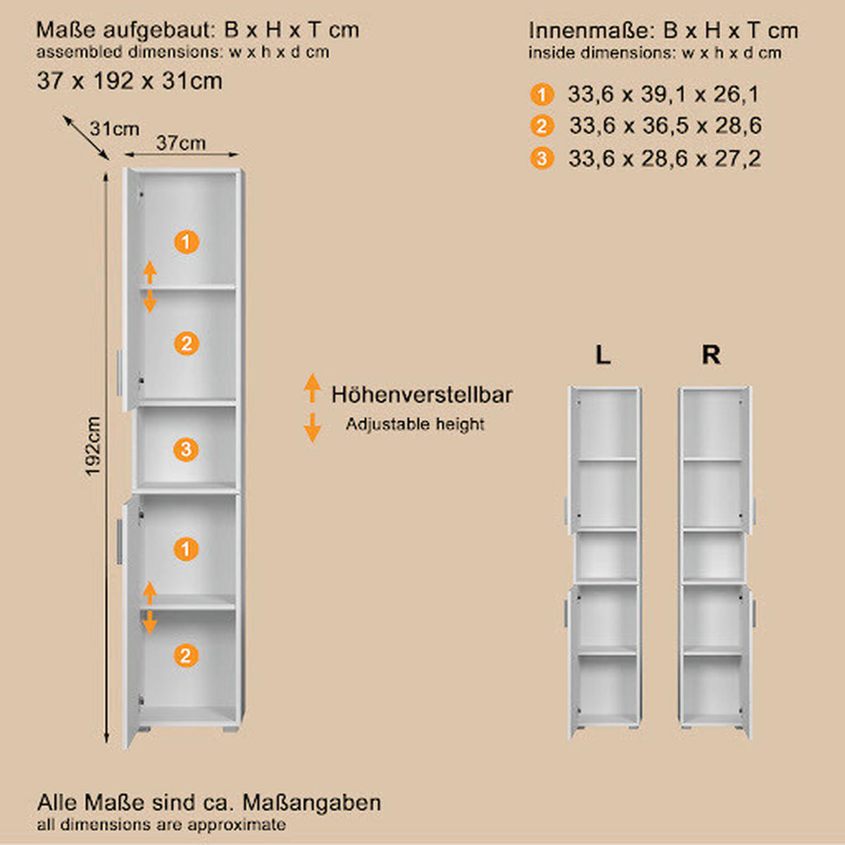BADEZIMMER 3-teilig  in  - Weiß Hochglanz/Silberfarben, Trend, Holzwerkstoff/Kunststoff (112/192/32cm) - MID.YOU