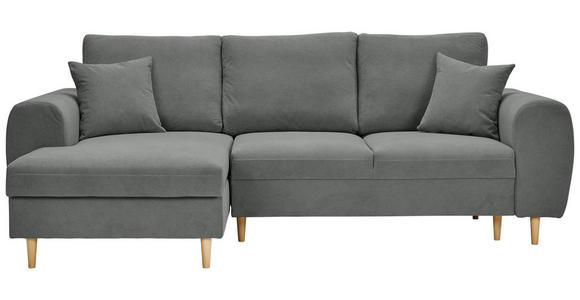 ECKSOFA Dunkelgrau Webstoff Zierkissen, Rückenkissen, Bettkasten  - Dunkelgrau/Naturfarben, KONVENTIONELL, Holz/Textil (145/240cm) - Carryhome