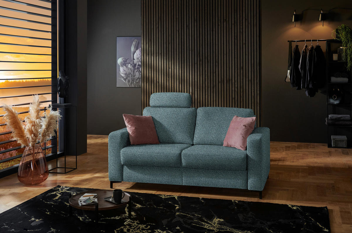 SCHLAFSOFA Webstoff Blaugrau Fussart wählbar, Stoffauswahl, Schlafen auf Sitzhöhe, Rückenfutter, Armteil links, Armteil rechts  - Blaugrau/Schwarz, Konventionell, Textil/Metall (196/87/103cm) - Dieter Knoll