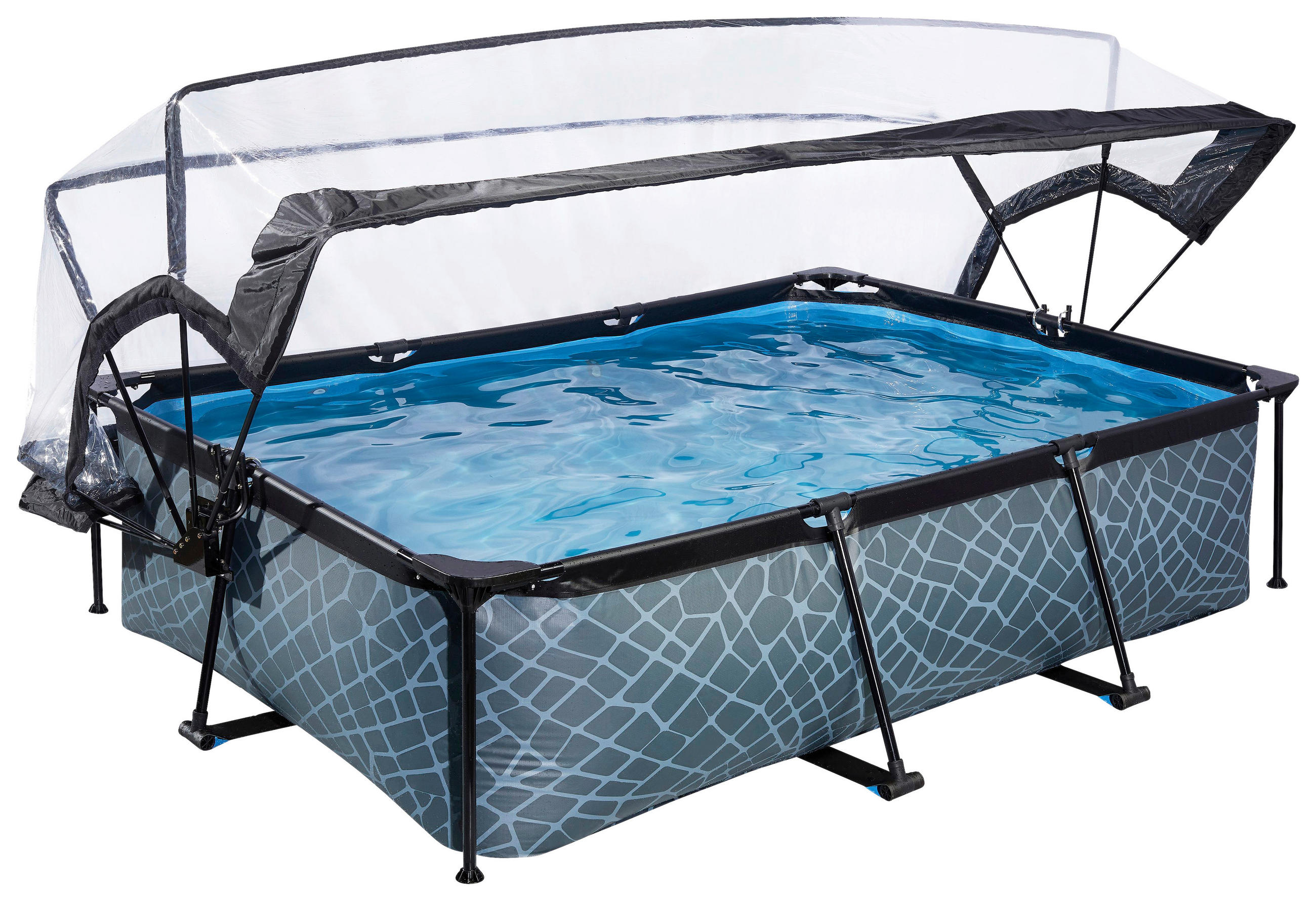 POOL-SET STONE 220/150/65 cm  - Grau, KONVENTIONELL, Metall (220/150/65cm) - EXIT Toys