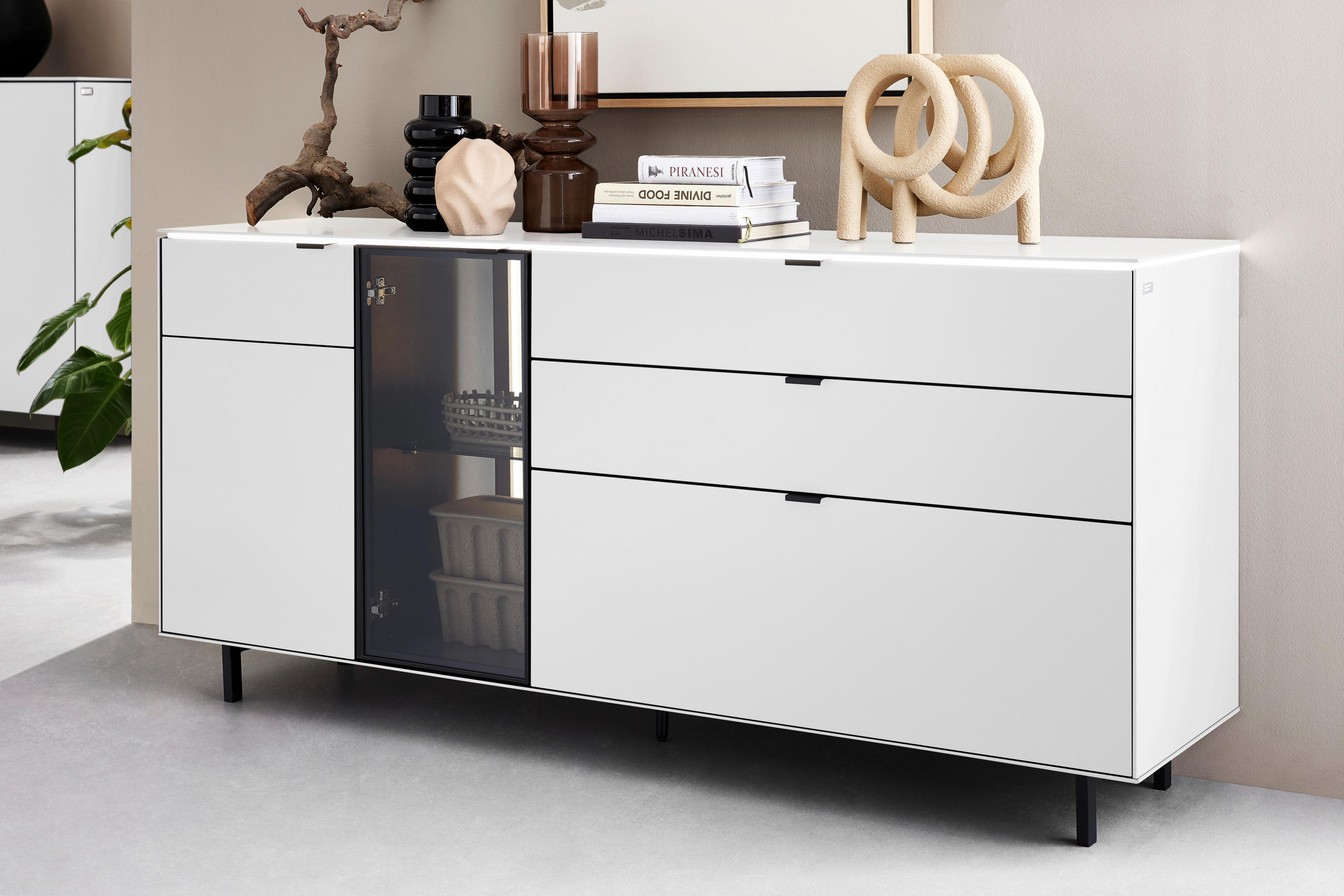 SIDEBOARD  in 186,2/86,1/46 cm  - Eichefarben/Schwarz, Design, Glas/Holz (186,2/86,1/46cm) - Dieter Knoll