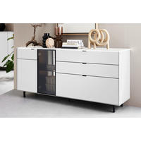 SIDEBOARD Weiß, Eichefarben  186,2/86,1/46 cm  - Eichefarben/Schwarz, Design, Glas/Holz (186,2/86,1/46cm) - Dieter Knoll