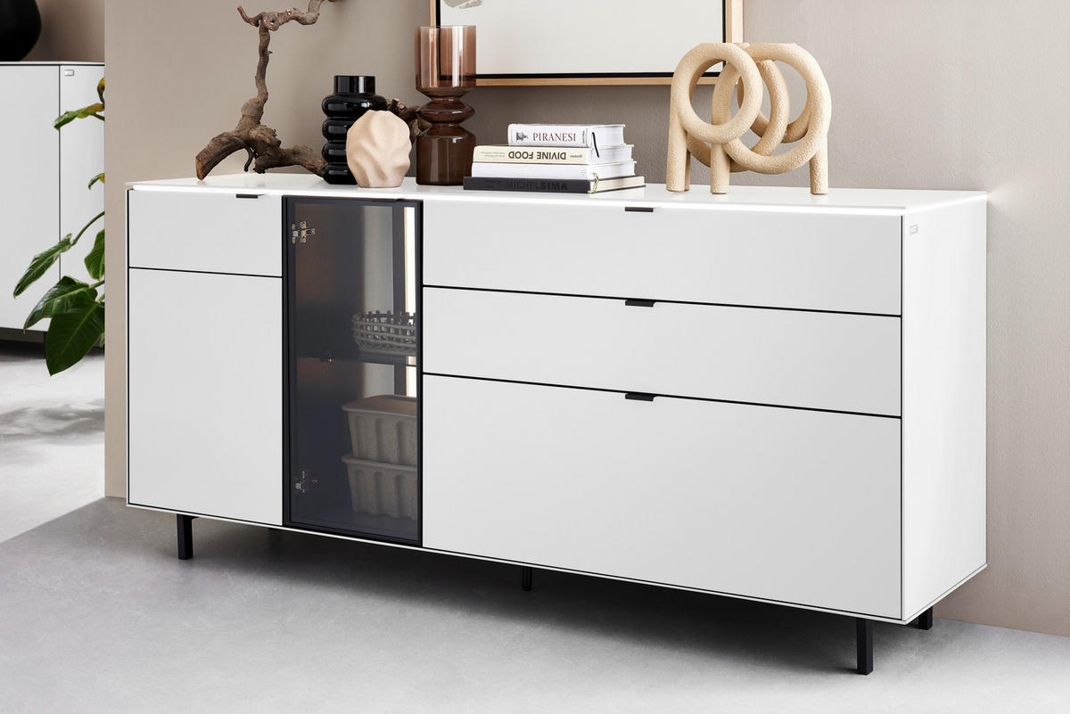 SIDEBOARD Weiss, Eichefarben  186,2/86,1/46 cm  - Weiss/Eichefarben, Design, Glas/Holz (186,2/86,1/46cm) - Dieter Knoll