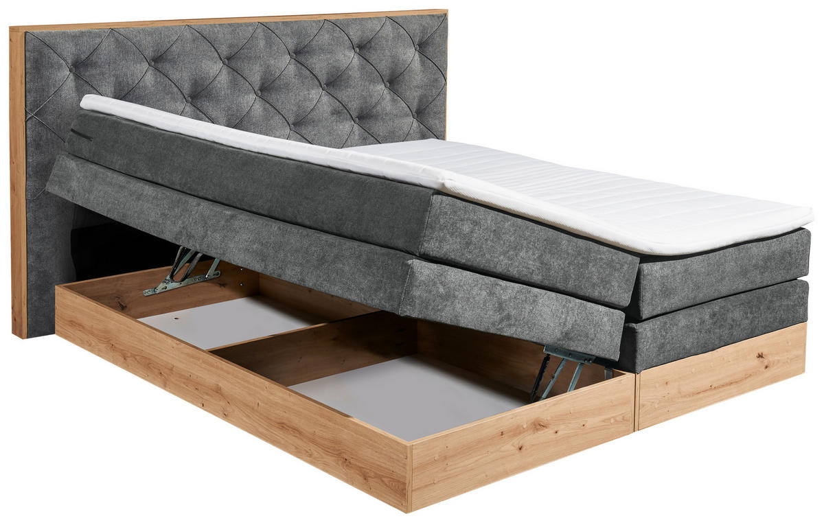 BOXSPRINGBETT 180/200 cm  in Anthrazit, Naturfarben  - Anthrazit/Naturfarben, Konventionell, Holzwerkstoff/Kunststoff (180/200cm) - Esposa