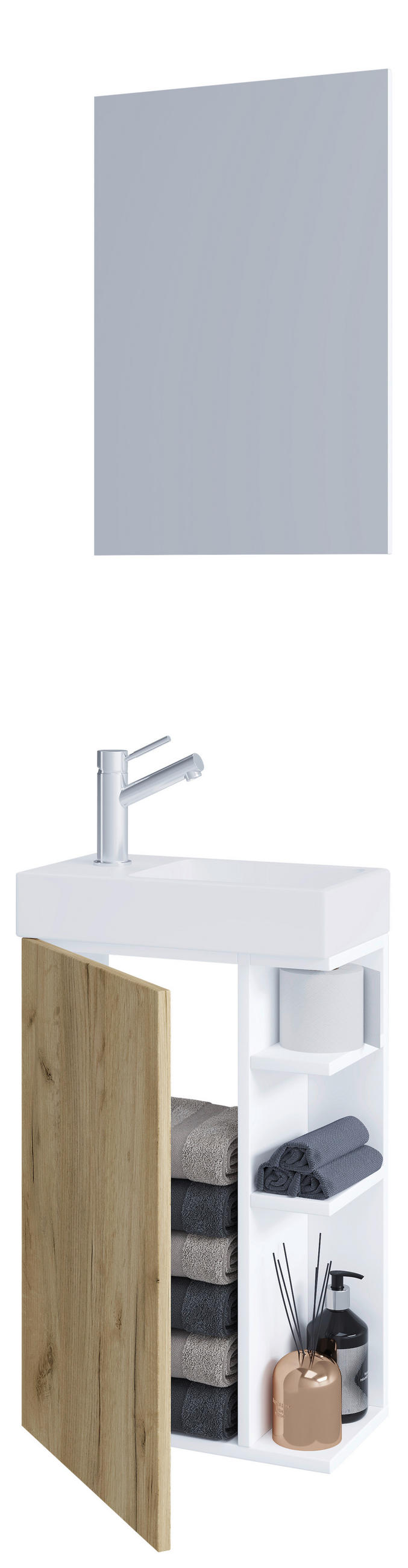 GÄSTEBAD 40 cm  - Honigeiche/Weiß, MODERN, Glas/Keramik (40cm) - MID.YOU