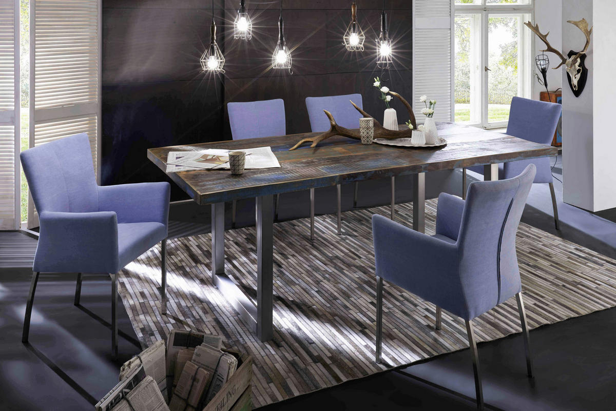 ESSTISCH Echtholz  Holz, Metall rechteckig Multicolor, Silberfarben  - Silberfarben/Multicolor, MODERN, Holz/Metall (220/76,5/100cm) - MID.YOU