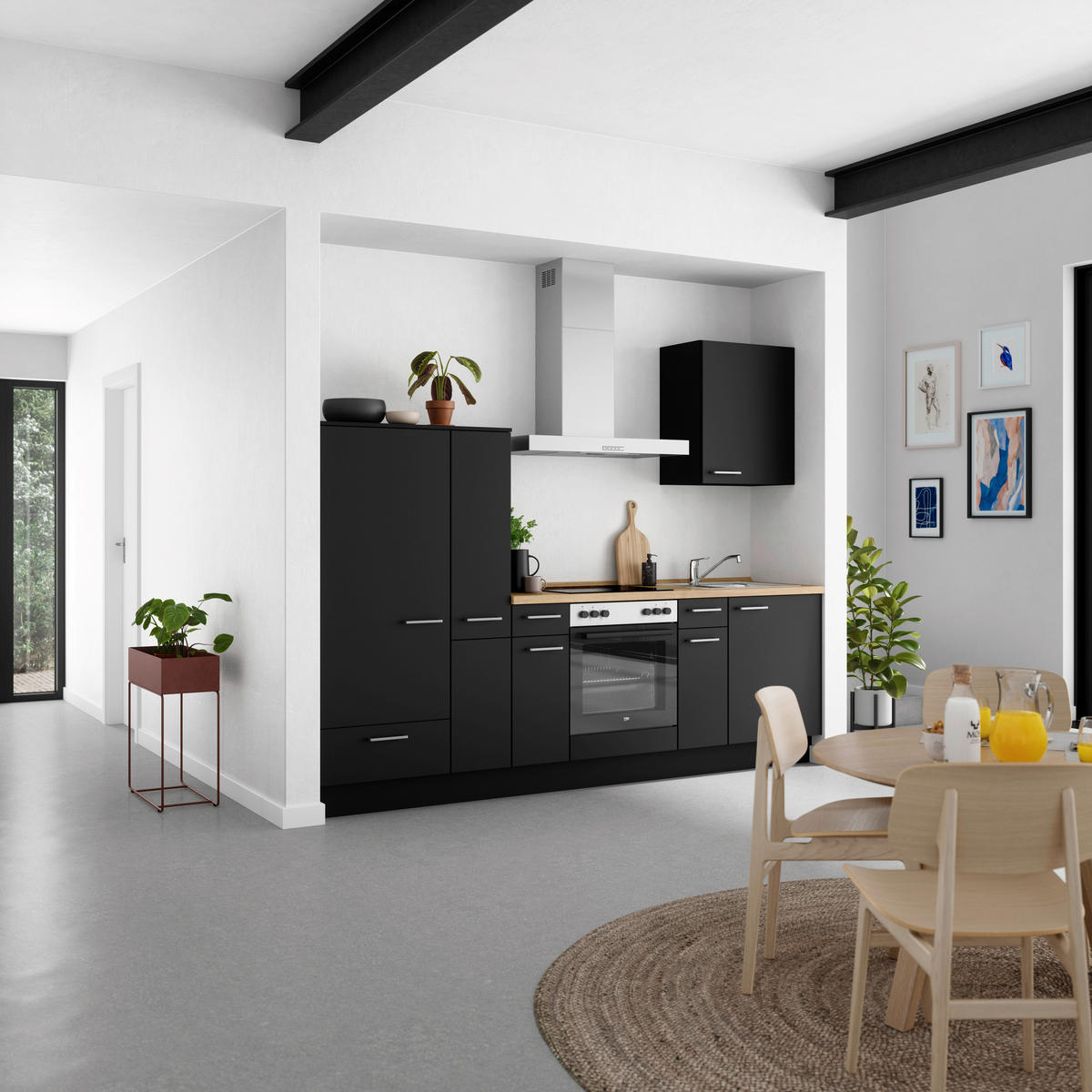 KÜCHENBLOCK 270 cm   in Schwarz, Eichefarben  - Edelstahlfarben/Eichefarben, MODERN, Holzwerkstoff/Metall (270cm) - Nobilia