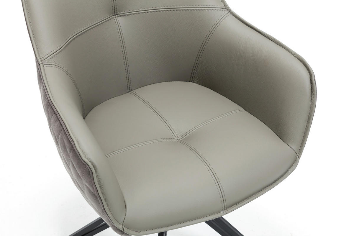 ARMLEHNSTUHL  Sitzfläche 180° drehbar Mikrofaser Echtleder  - Schwarz/Grau, MODERN, Leder/Textil (59/82/62cm) - MID.YOU