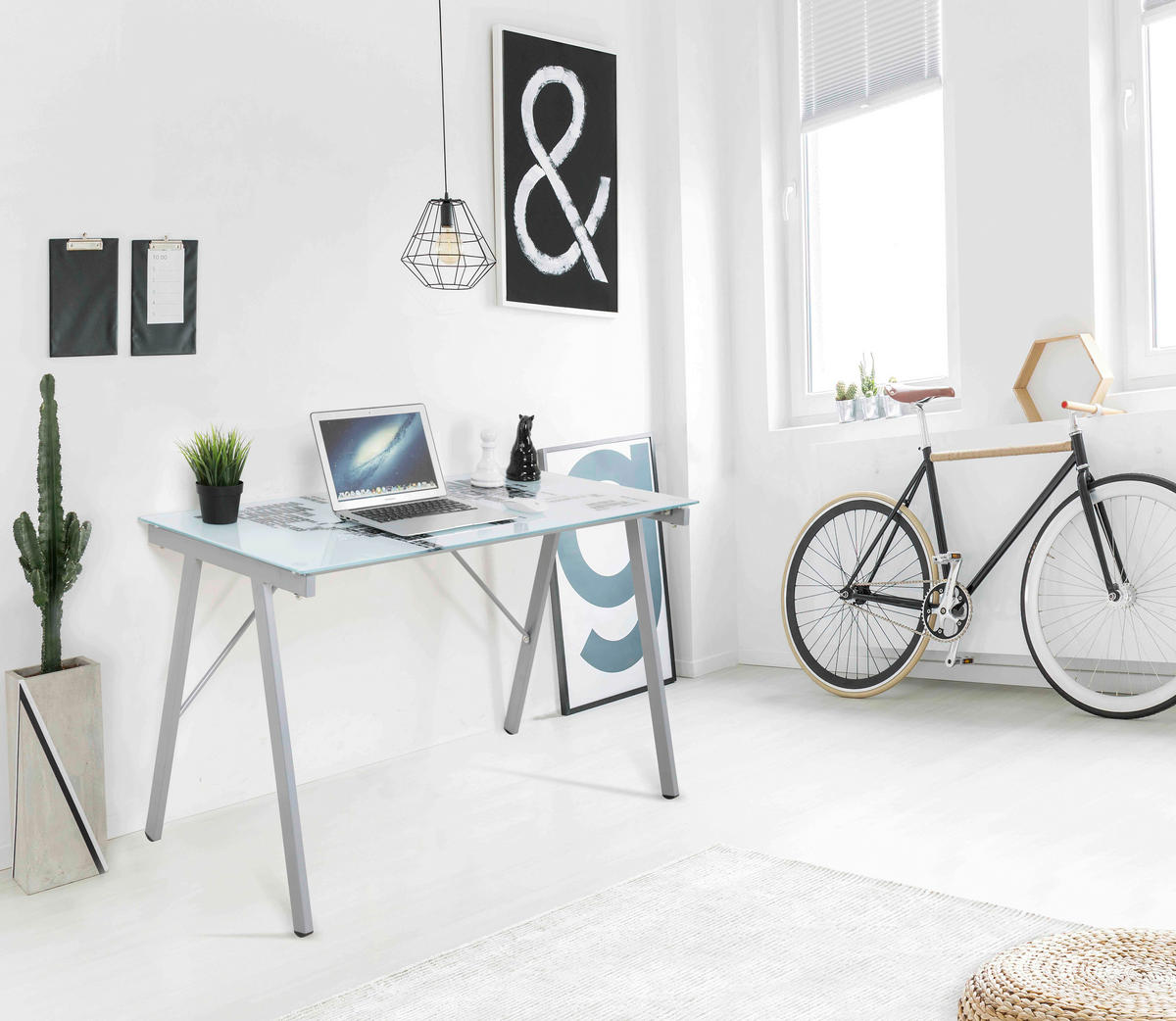 SCHREIBTISCH 113/58/73 cm  in Grau, Weiß  - Weiß/Grau, Design, Glas/Metall (113/58/73cm) - Livetastic