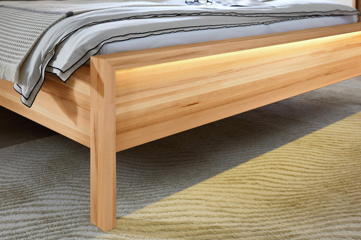 BETT 180/200 cm,  in Naturfarben, Kernbuche, Beleuchtung,  - Naturfarben/Kernbuche, MODERN, Holz (180/200cm) - MID.YOU