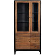 VITRINE in massiv Mangoholz, Sheesham Braun, Naturfarben, Schwarz  - Schwarz/Braun, Design, Glas/Holz (100/200/40cm) - Ambia Home