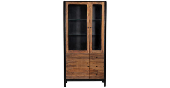 VITRINE  in massiv Mangoholz, Sheesham Braun, Naturfarben, Schwarz - Schwarz/Braun, Design, Glas/Holz (100/200/40cm) - Ambia Home