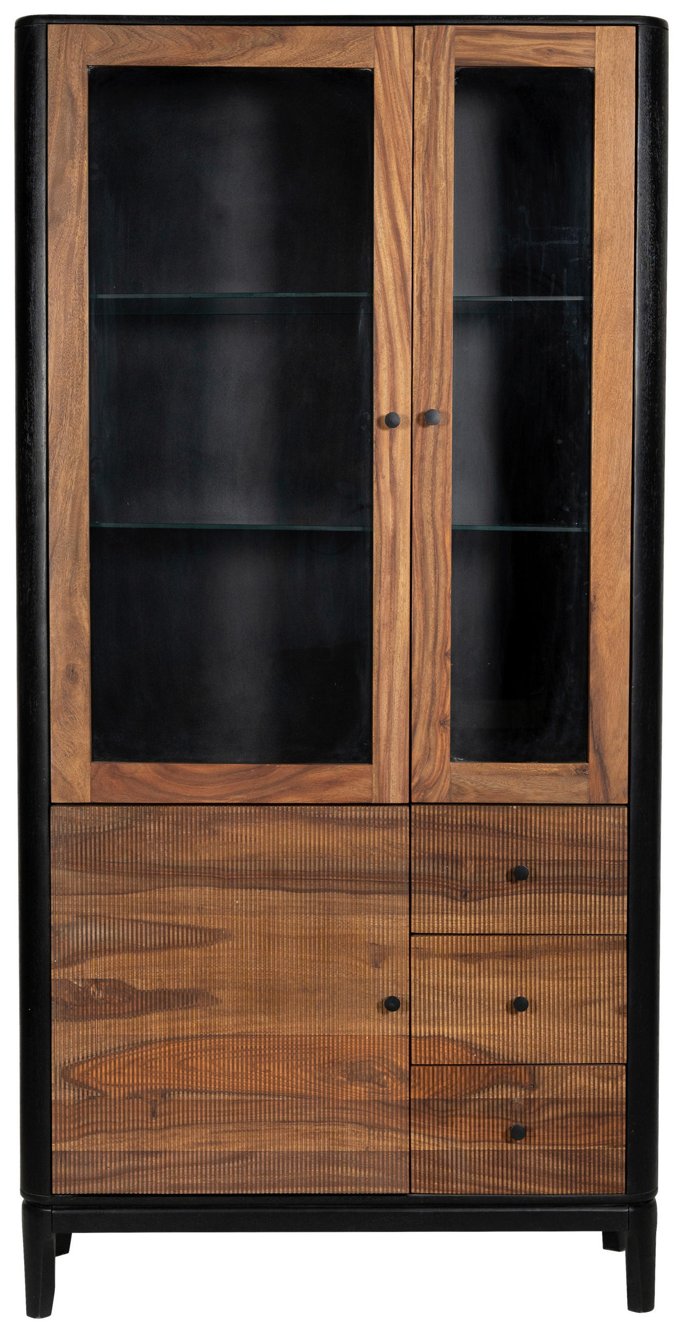 VITRINSKÅP brun, naturfärgad, svart  100/200/40 cm  - brun/svart, Design, metall/trä (100/200/40cm) - Ambia Home