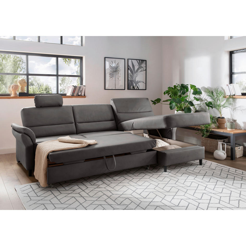Thumbnail - Livetastic Ecksofa, Anthrazit, Textil, Buche, 5-Sitzer, Ottomane rechts, L-Form, 279x176 cm, Made in EU, Schlafen auf Si...