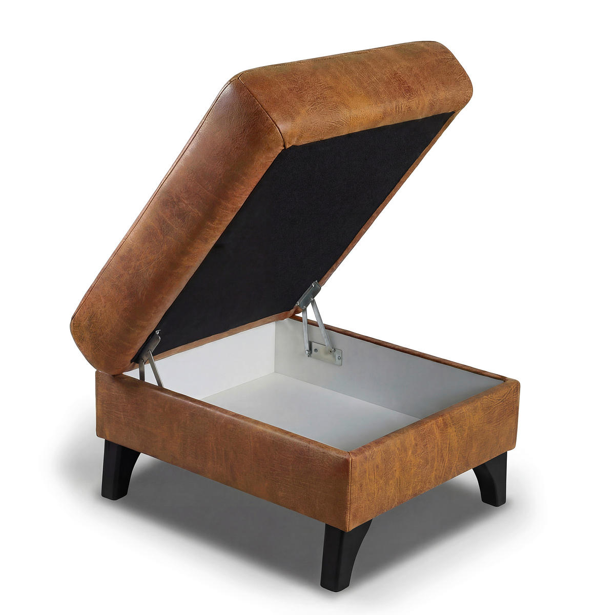 HOCKER Lederlook Echtleder Hellbraun  - Hellbraun, Design, Leder/Textil (70/48/60cm) - Livetastic