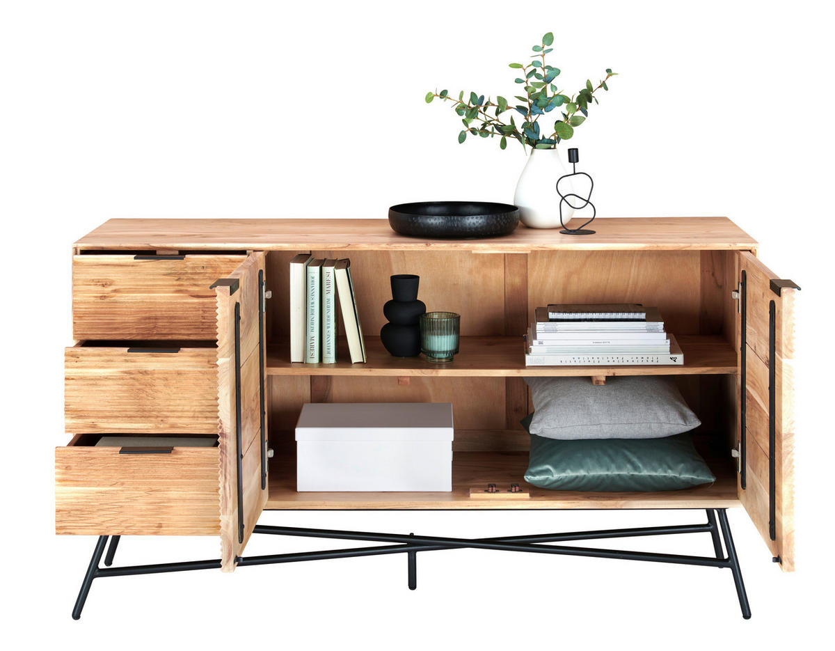 TÁLALÓSZEKRÉNY 145/80/45 cm  - akáciaszínű/fekete, Trend, fém/fa (145/80/45cm) - Ambia Home