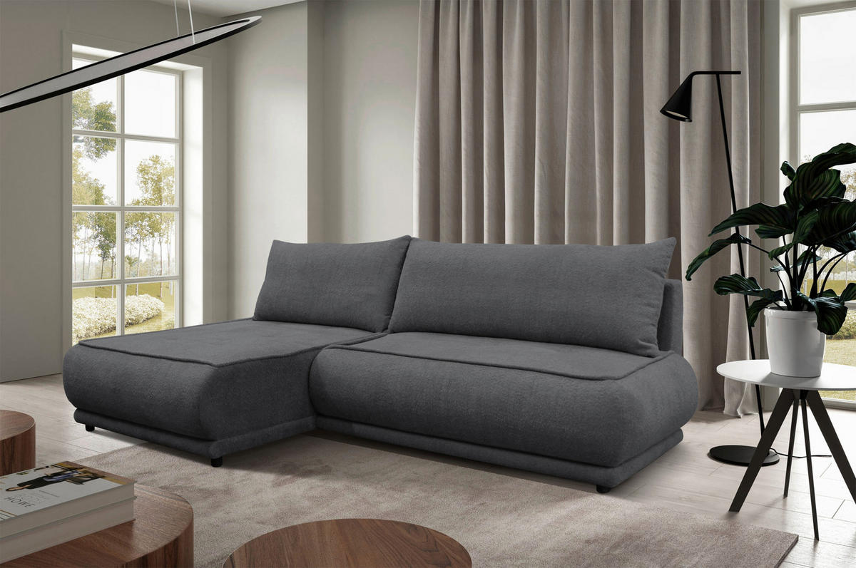 ECKSOFA PAROS Dunkelgrau Bouclé  - Dunkelgrau/Schwarz, Design, Kunststoff/Textil (179/277cm) - MID.YOU