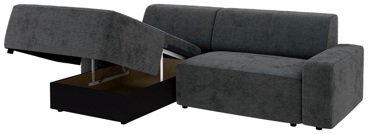 ECKSOFA in Cord Dunkelgrau  - Dunkelgrau/Schwarz, Modern, Kunststoff/Textil (162/246cm) - Trendmanufaktur
