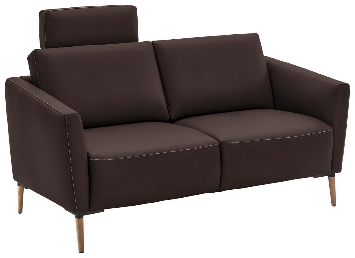 2-SITZER-SOFA  in Echtleder Dunkelbraun   - Eichefarben/Dunkelbraun, Natur, Leder/Holz (182/86/87cm) - Valnatura