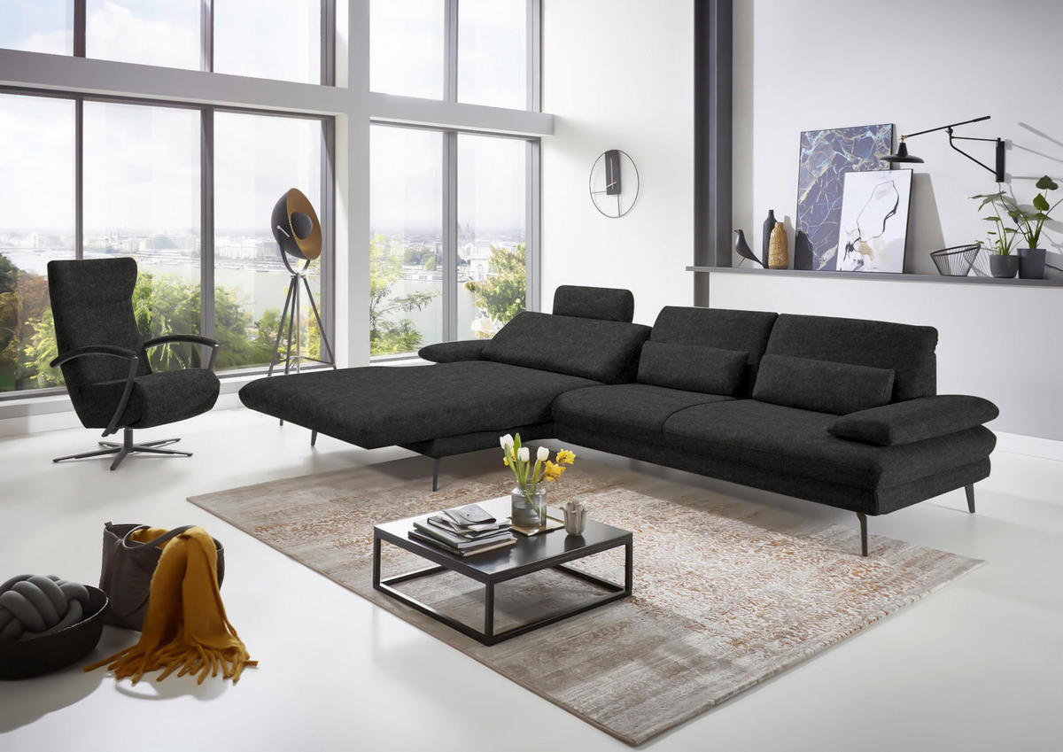 ECKSOFA in Velours Anthrazit  - Anthrazit/Schwarz, Design, Textil/Metall (180/310cm) - Dieter Knoll