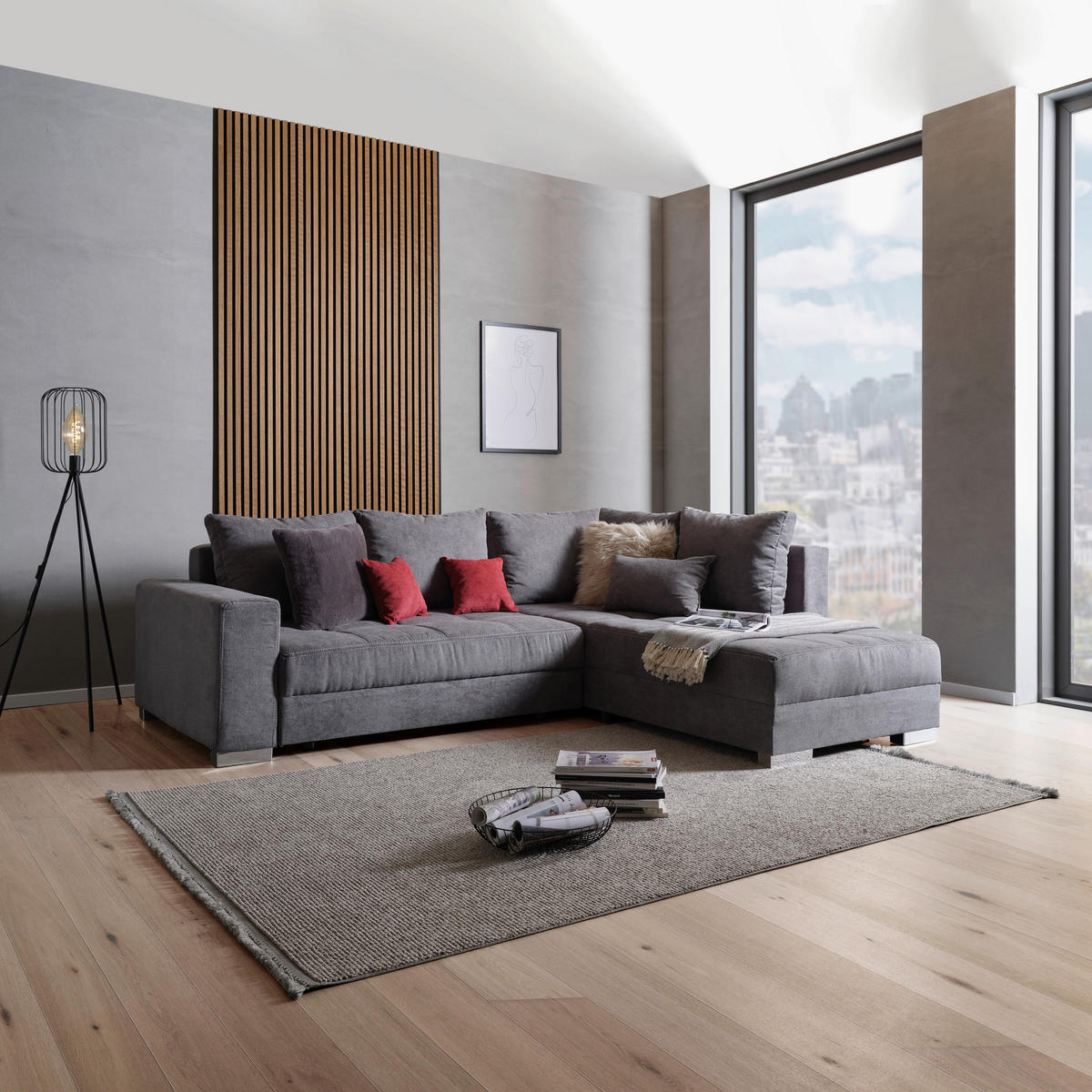 ECKSOFA Anthrazit Webstoff  - Chromfarben/Beere, Design, Kunststoff/Textil (260/218cm) - P & B