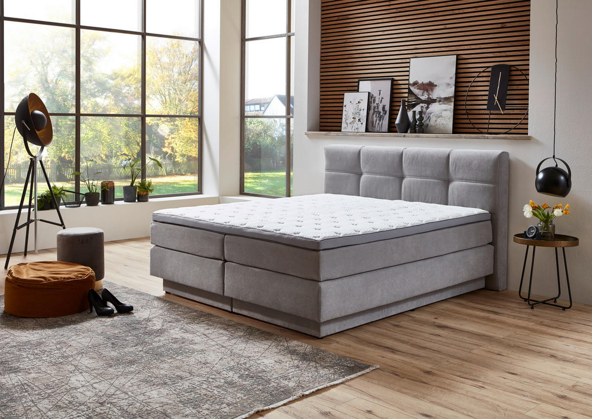 BOXSPRINGBETT 180/200 cm  in Hellgrau  - Hellgrau/Schwarz, KONVENTIONELL, Kunststoff/Textil (180/200cm) - Carryhome