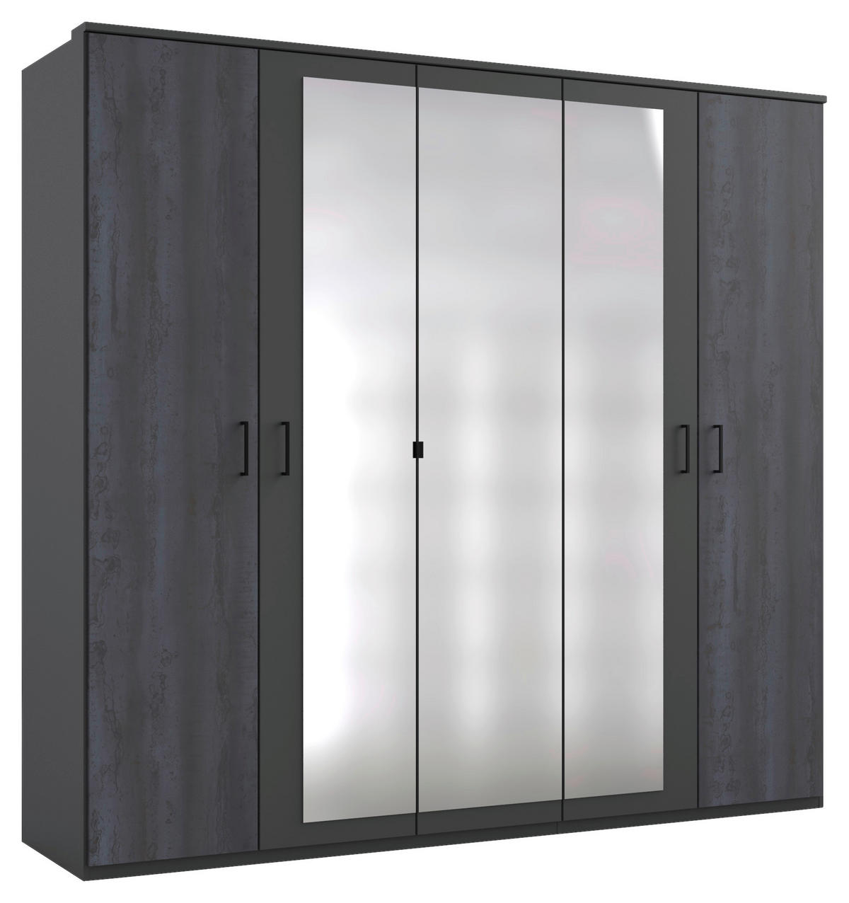 KLEIDERSCHRANK 5-türig Graphitfarben, Dunkelgrau, Silberfarben  - Dunkelgrau/Silberfarben, Basics, Holzwerkstoff (225/208/58cm) - MID.YOU