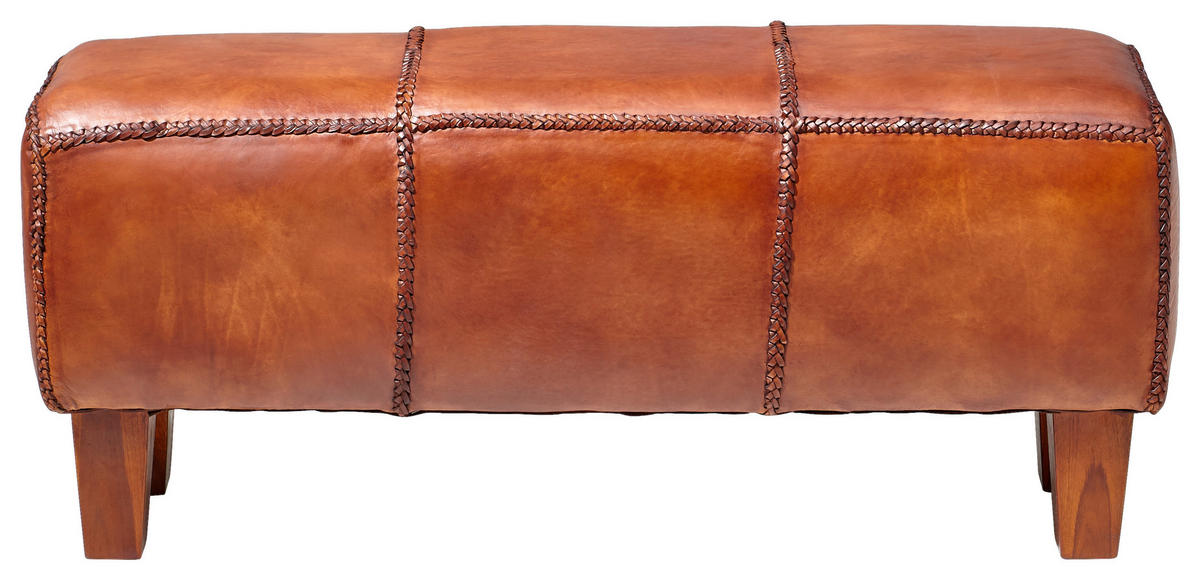 SITZBANK 110/45/35 cm Echtleder Braun, Teakfarben Teakholz massiv  - Braun/Teakfarben, LIFESTYLE, Leder/Holz (110/45/35cm) - Landscape