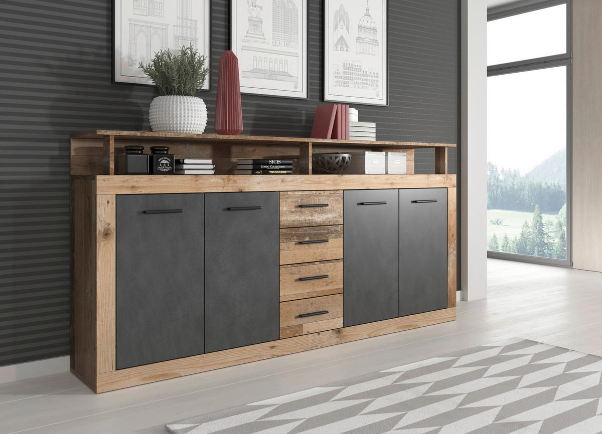 SIDEBOARD  in 190/96/32 cm  - Eichefarben/Anthrazit, Design, Holzwerkstoff/Kunststoff (190/96/32cm) - MID.YOU