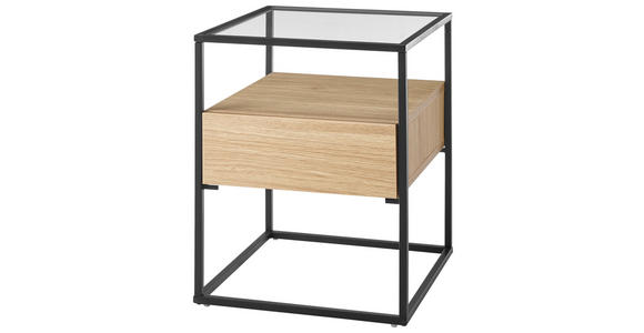 BEISTELLTISCH 43/43/54 cm Schwarz, Eichefarben quadratisch - Eichefarben/Schwarz, Glas/Holzwerkstoff (43/43/54cm) - Xora