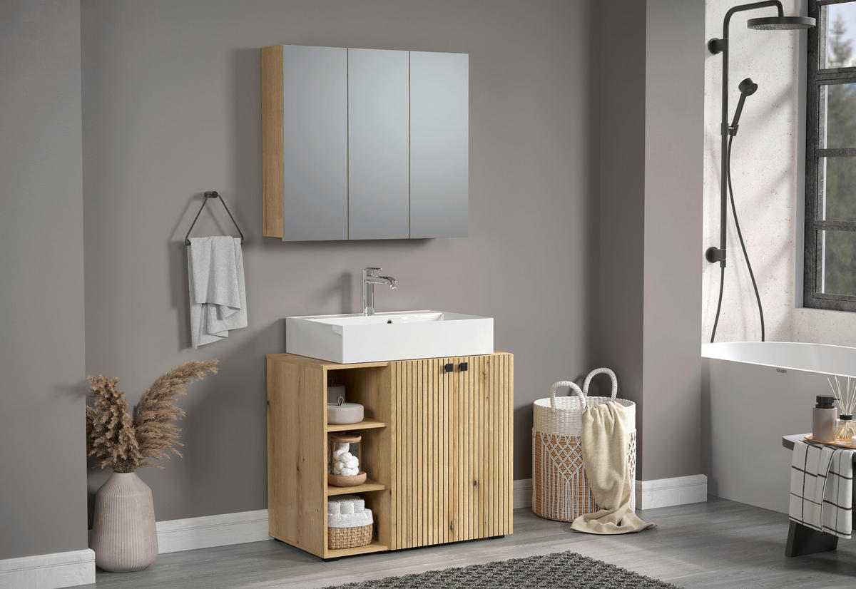 BADEZIMMER 2-teilig  in  - Eichefarben/Schwarz, Trend, Glas/Holzwerkstoff (90/186/53cm) - MID.YOU