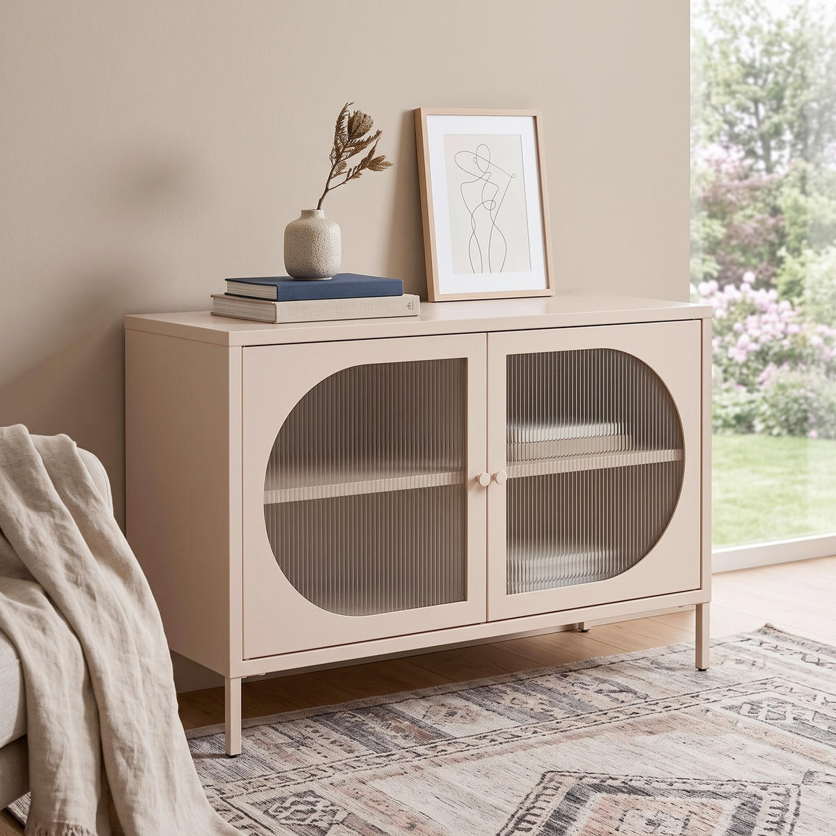 KOMMODE Luna 100/64/40 cm  - Creme, Design, Glas/Metall (100/64/40cm) - MID.YOU