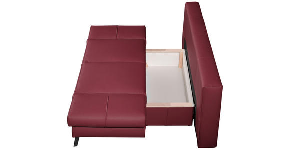 SCHLAFSOFA Weinrot Echtleder - Weinrot/Schwarz, Design, Leder/Metall (200/85/90cm) - Novel