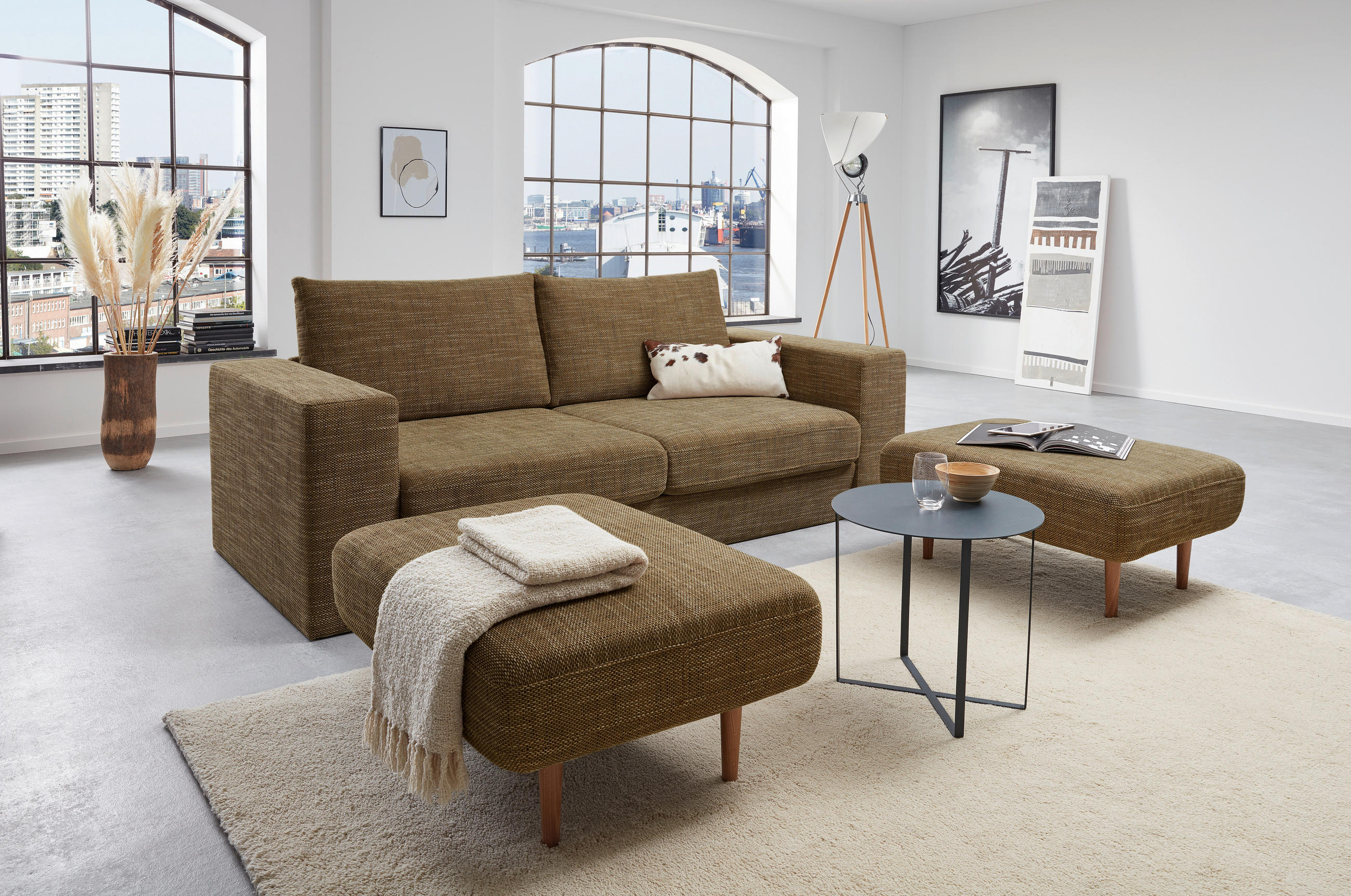 ZWEISITZER-SOFA Webstoff Braun - Schwarz/Braun, Design, Kunststoff/Textil (172/96/107cm) - LOOKS by W.Joop