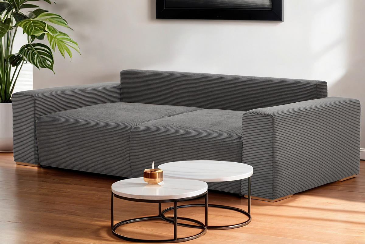 SCHLAFSOFA  mit Liegefunktion Cord Grau  - Buchefarben/Schwarz, KONVENTIONELL, Holz/Kunststoff (255/86/123cm) - Livetastic
