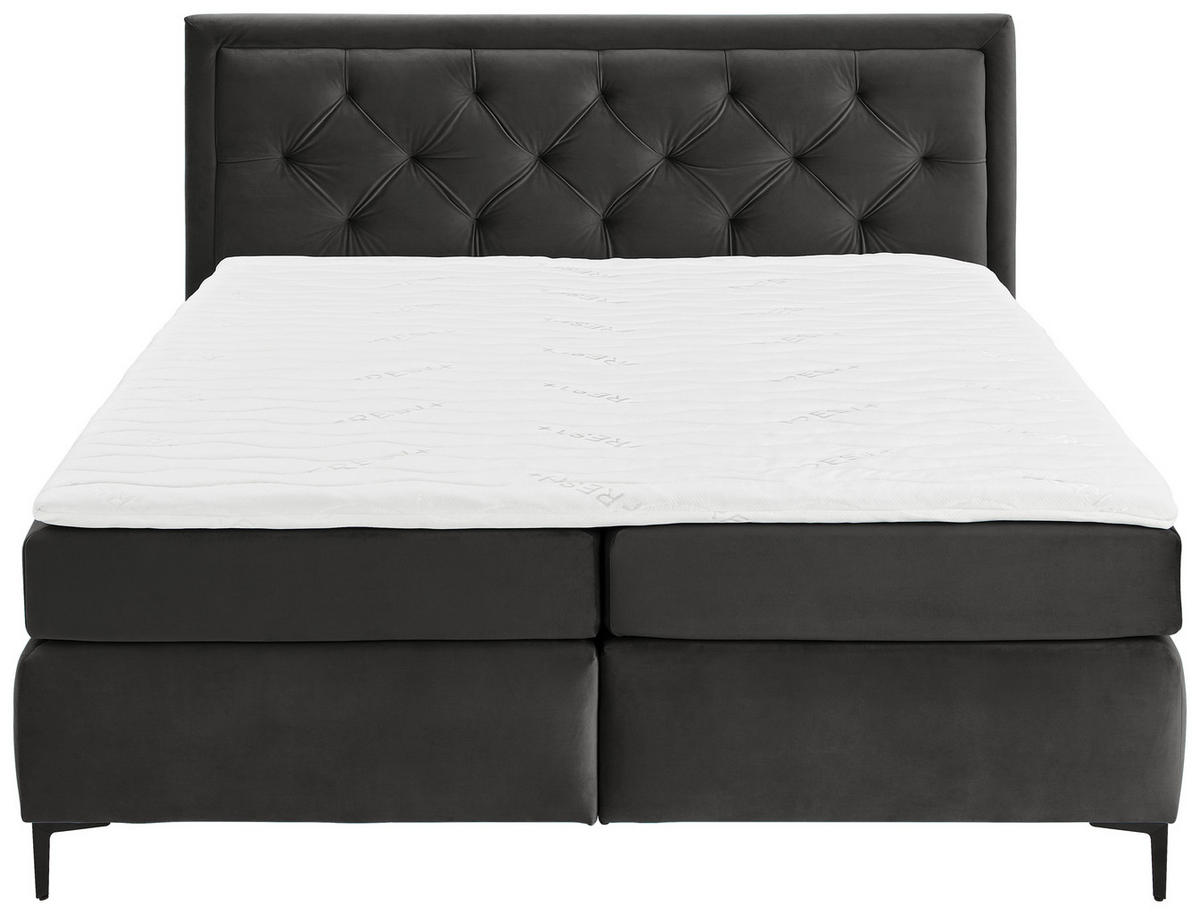 BOXSPRINGBETT 180/200 cm  in Dunkelgrau  - Dunkelgrau/Schwarz, Konventionell, Textil/Metall (180/200cm) - Boxxx