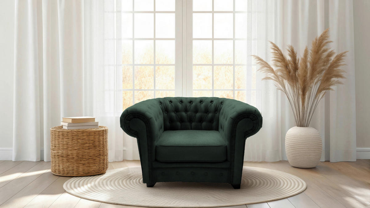 CHESTERFIELD-SESSEL - Dunkelgrün/Schwarz, KONVENTIONELL, Holz/Holzwerkstoff (91/72/92cm) - Livetastic
