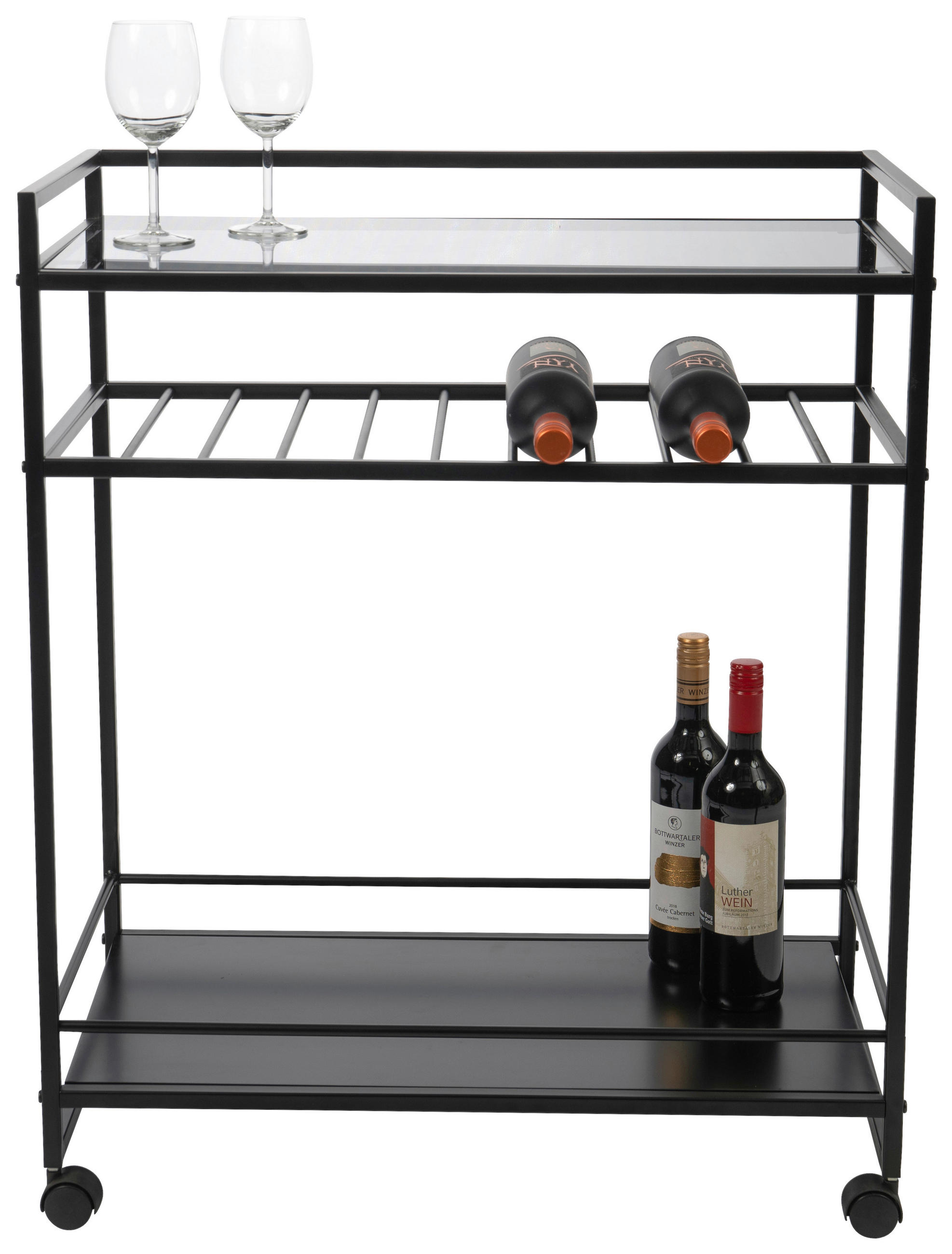 SERVIERWAGEN Schwarz  - Schwarz, Basics, Glas/Kunststoff (70/37/86cm)