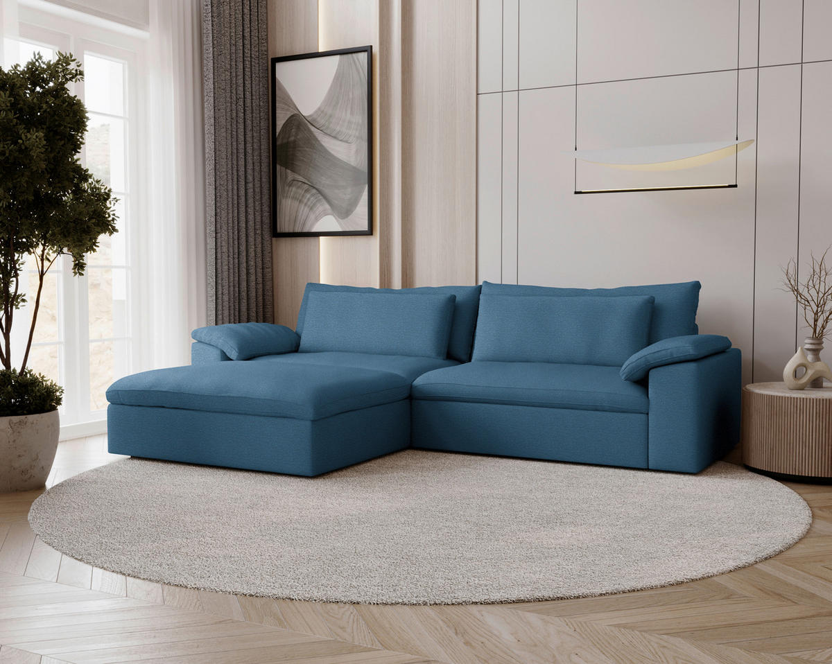 ECKSOFA  Chenille Blau  - Blau/Schwarz, Modern, Kunststoff/Textil (198/306cm) - Carryhome