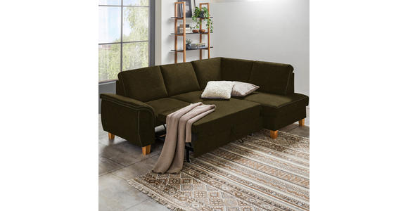 ECKSOFA in Flachgewebe Olivgrün  - Eichefarben/Olivgrün, Design, Holz/Textil (253/185cm) - Cantus