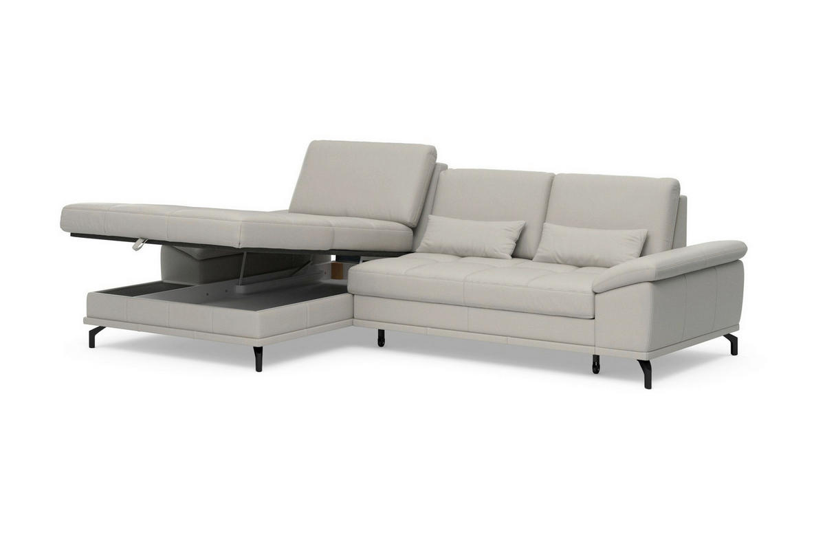 ROHOVÁ SEDAČKA, kůže, světle šedá - černá/světle šedá, Basics, kov/kůže (176/301cm) - Sit & More